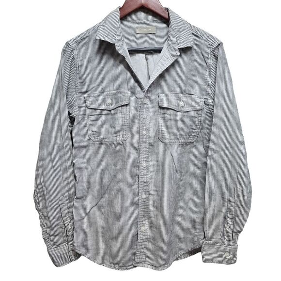 Everlane -1817 Gray White Pinstripe Button Up Long‎ Sleeve Relaxed Fit Shirt S - Picture 1 of 8